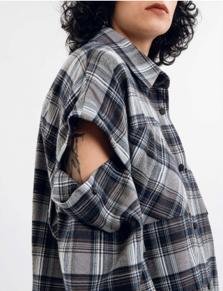 Картинка Сорочка синя картата з відстібними рукавами