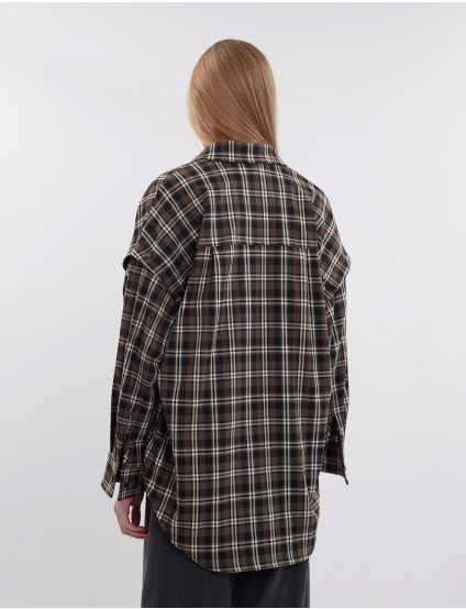 Картинка Сорочка коричнева картата з відстібними рукавами