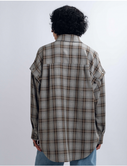 Картинка Сорочка світло-коричнева картата з відстібними рукавами