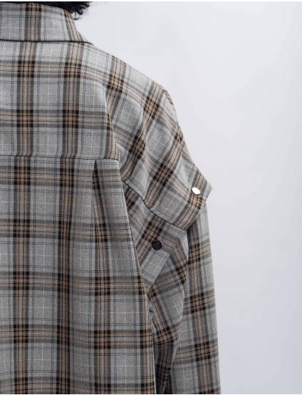 Картинка Сорочка світло-коричнева картата з відстібними рукавами