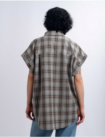 Картинка Сорочка світло-коричнева картата з відстібними рукавами