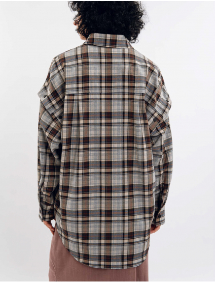 Картинка Сорочка коричнева картата з відстібними рукавами