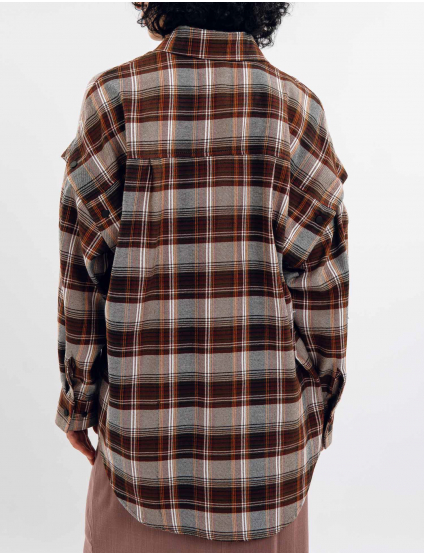 Картинка Сорочка коричнева картата з відстібними рукавами 