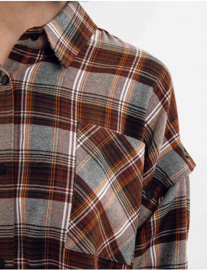 Картинка Сорочка коричнева картата з відстібними рукавами 