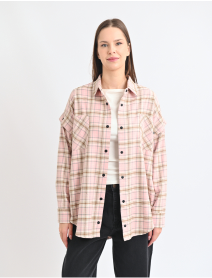 Картинка Сорочка в клітинку рожева