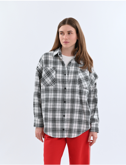 Картинка Сорочка біла картата з відстібними рукавами
