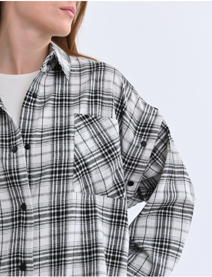 Картинка Сорочка біла картата з відстібними рукавами