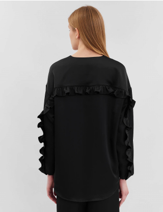 Картинка Блуза шовкова з рюшем на спині чорна