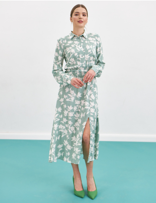 Картинка Сукня міді світло-зелена з квітковим принтом