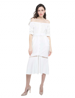 Картинка Сукня міді біла з мереживом