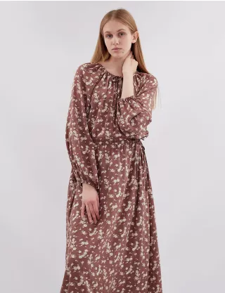 Картинка Сукня міді коричнева з принтом