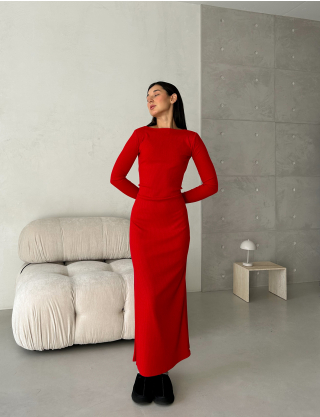 Картинка Сукня максі червона з розрізом