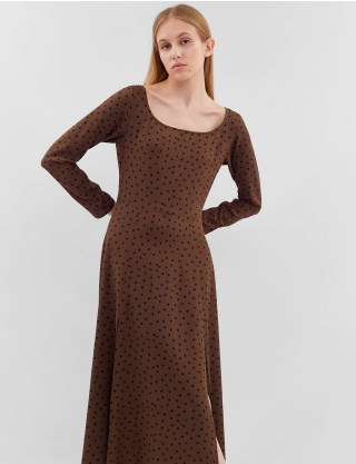 Картинка Сукня міді коричнева в горох
