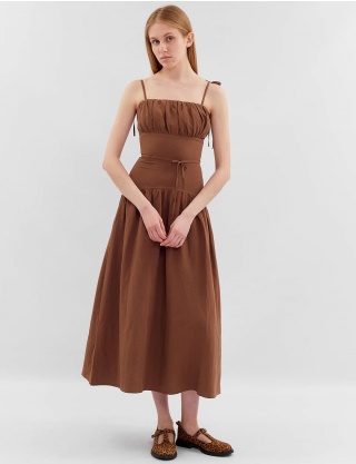 Картинка Сукня максі з кокеткою коричнева 