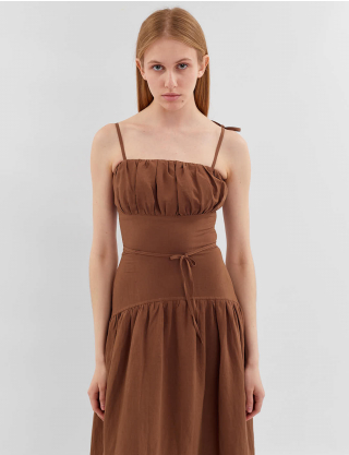 Картинка Сукня максі з кокеткою коричнева 