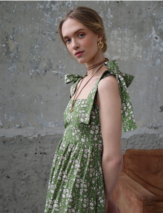 Картинка Сукня максі з квітковим принтом зелена