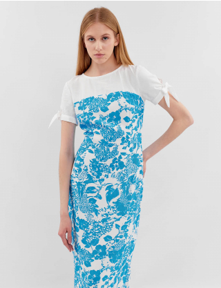 Картинка Сукня міді з кокеткою та блакитним принтом
