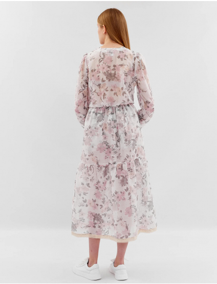 Картинка Сукня міді рожева з квітковим принтом