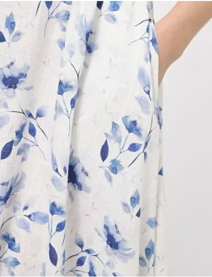 Картинка Сукня міді біла з блакитним принтом