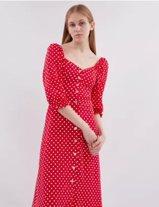 Картинка Сукня міді червона з принтом