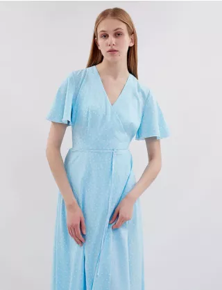 Картинка Сукня максі блакитна з принтом в горох