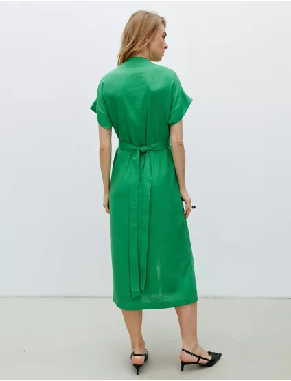 Картинка Сукня міді зелена лляна