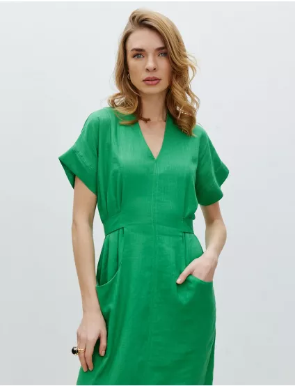 Картинка Сукня міді зелена лляна