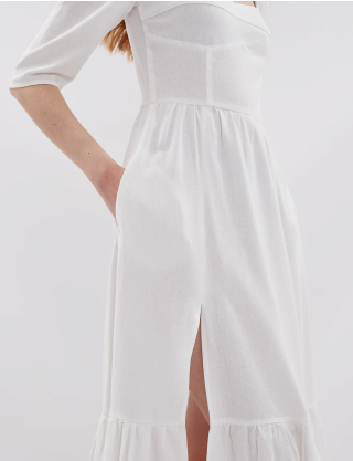 Картинка Сукня міді біла з розрізом