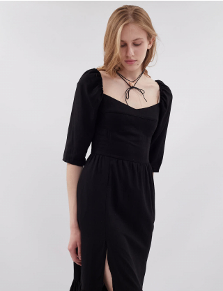 Картинка Сукня міді чорна з розрізом