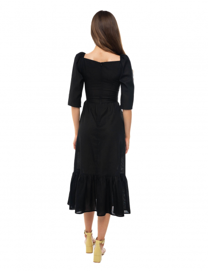 Картинка Сукня міді чорна з розрізом