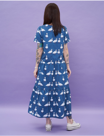Картинка Сукня міді темно-синя з принтом
