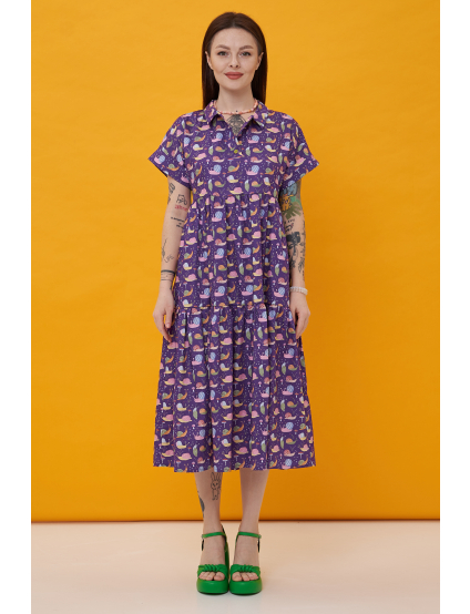 Картинка Сукня міді фіолетова з принтом
