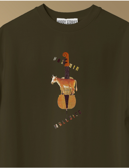 Картинка Футболка "Корова та скрипка" темно-зелена