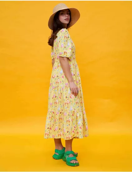 Картинка Сукня міді жовта з принтом