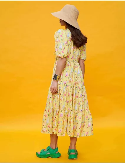 Картинка Сукня міді жовта з принтом