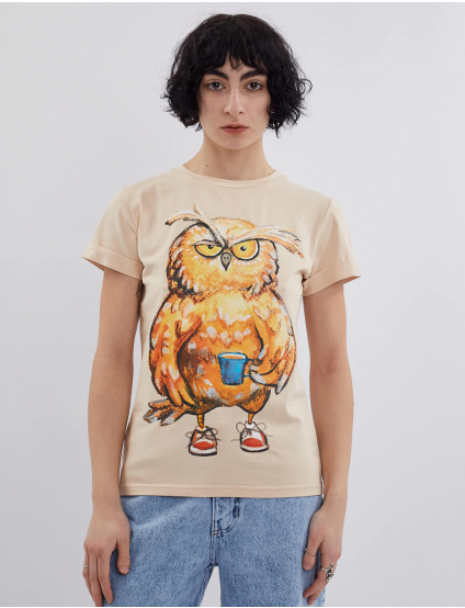 Картинка Футболка бежева з принтом