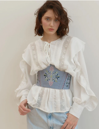 Картинка Корсет блакитний  з вишивкою "Каштан"