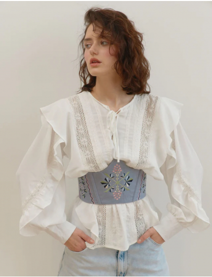 Картинка Корсет блакитний  з вишивкою "Каштан"