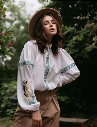 Картинка Вишиванка біла з журавлями