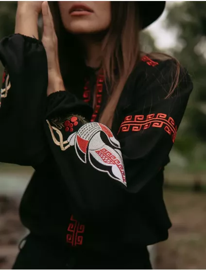 Картинка Вишиванка чорна з журавлями