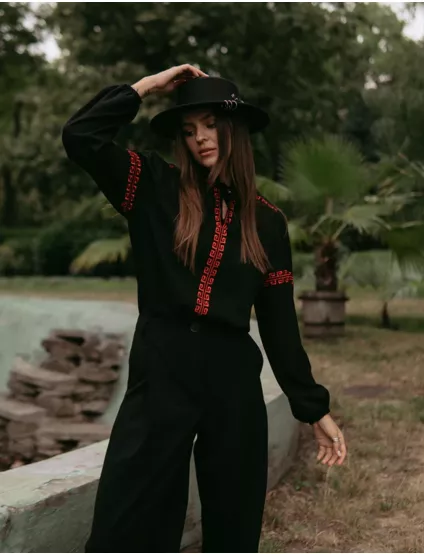 Картинка Вишиванка чорна з журавлями