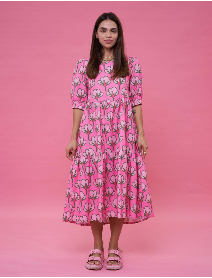 Картинка Сукня міді рожева з принтом