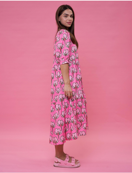 Картинка Сукня міді рожева з принтом