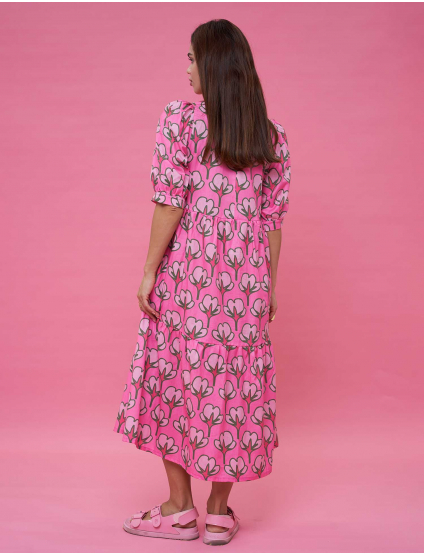 Картинка Сукня міді рожева з принтом