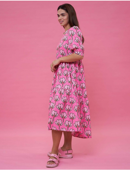 Картинка Сукня міді рожева з принтом