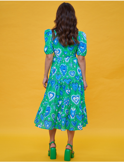 Картинка Сукня міді зелена з принтом