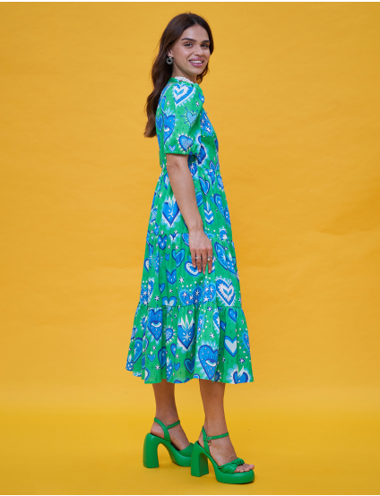 Картинка Сукня міді зелена з принтом