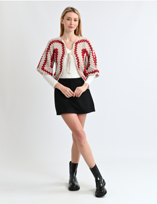 Картинка В’язане болеро бежевий з червоним