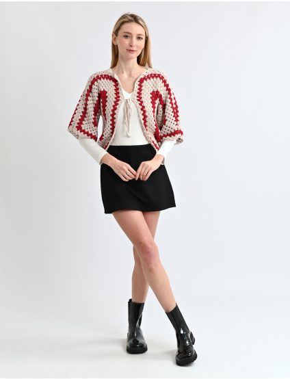 Картинка В’язане болеро бежевий з червоним