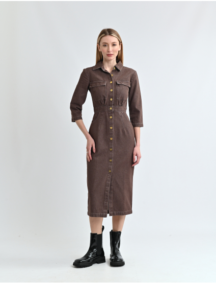Картинка Сукня міді коричнева джинсова